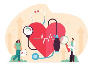 پزشک قلب و پرستار در حال معاینه قلب و فشار خون در ویزیت پزشکی