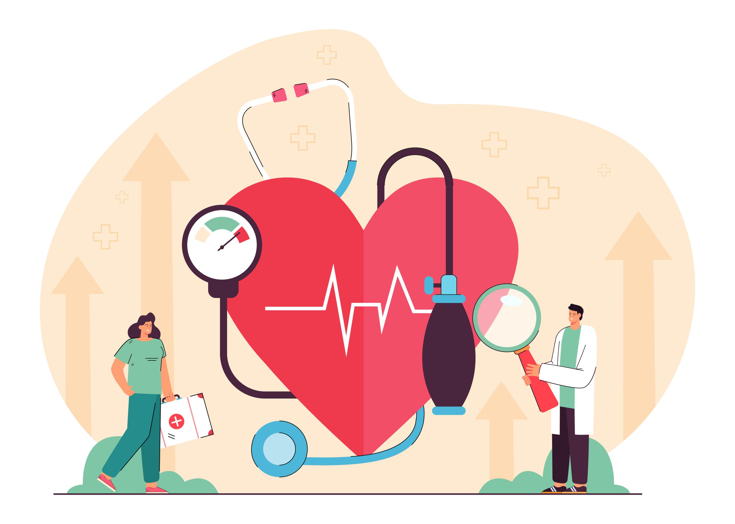 پزشک قلب و پرستار در حال معاینه قلب و فشار خون در ویزیت پزشکی